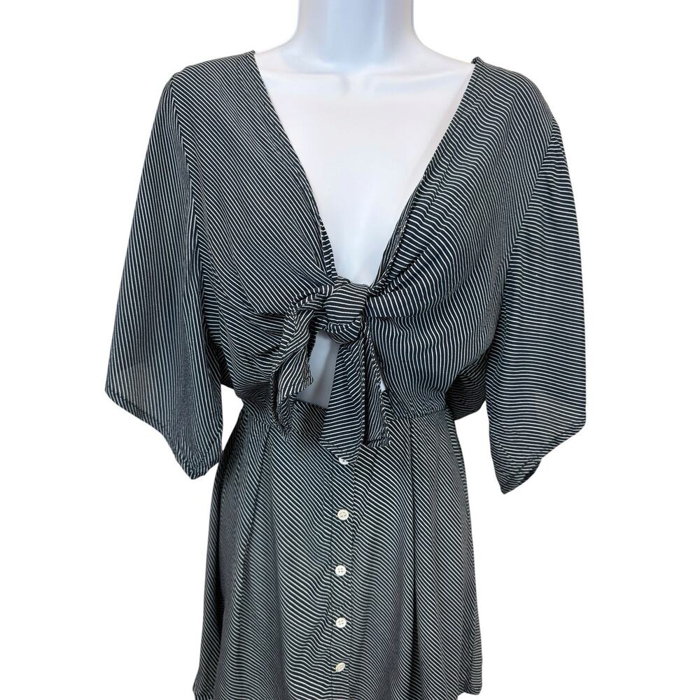 Faithfull The Brand Dress Womens Extra Small Navy Blue White Striped Mini Skater - Picture 3 of 16